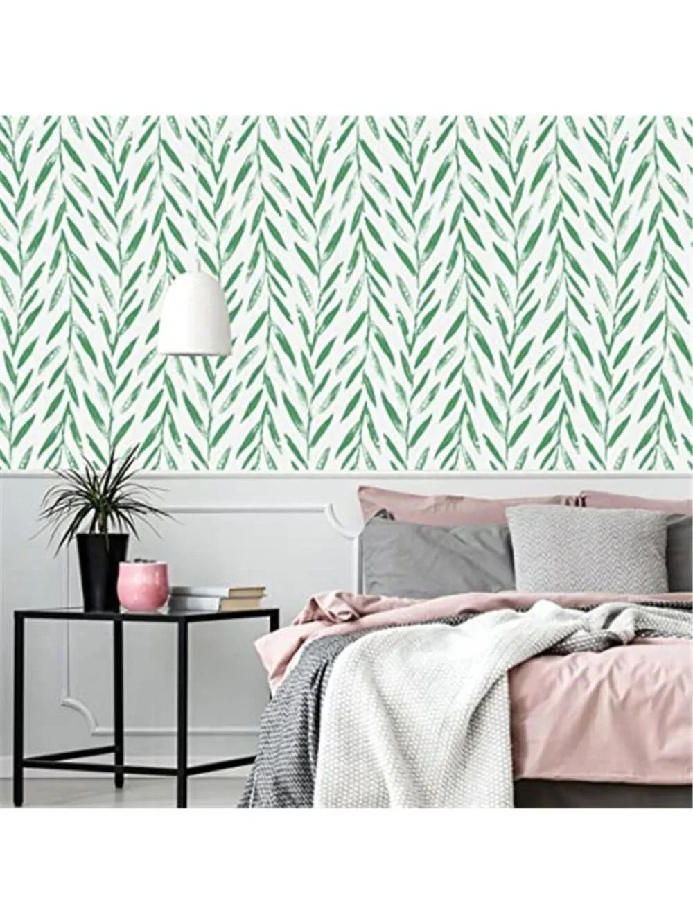 Green Leaf Peel and Stick Wallpaper Floral Wallpaper, 17.7inch x 118inch